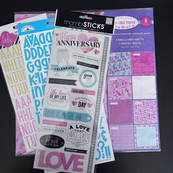 Love Themed - Scrapbooking Bundle of Paper and Stickers - Picture 1 of 7